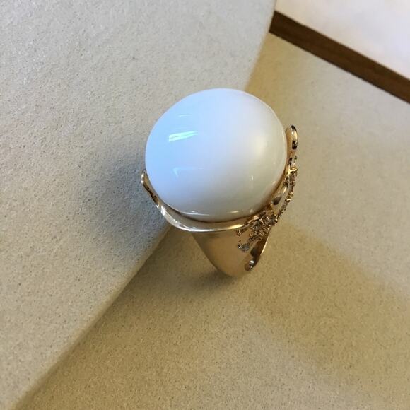 Gold Statement Cocktail Ring with White Opal Stone - Picture 4 of 11